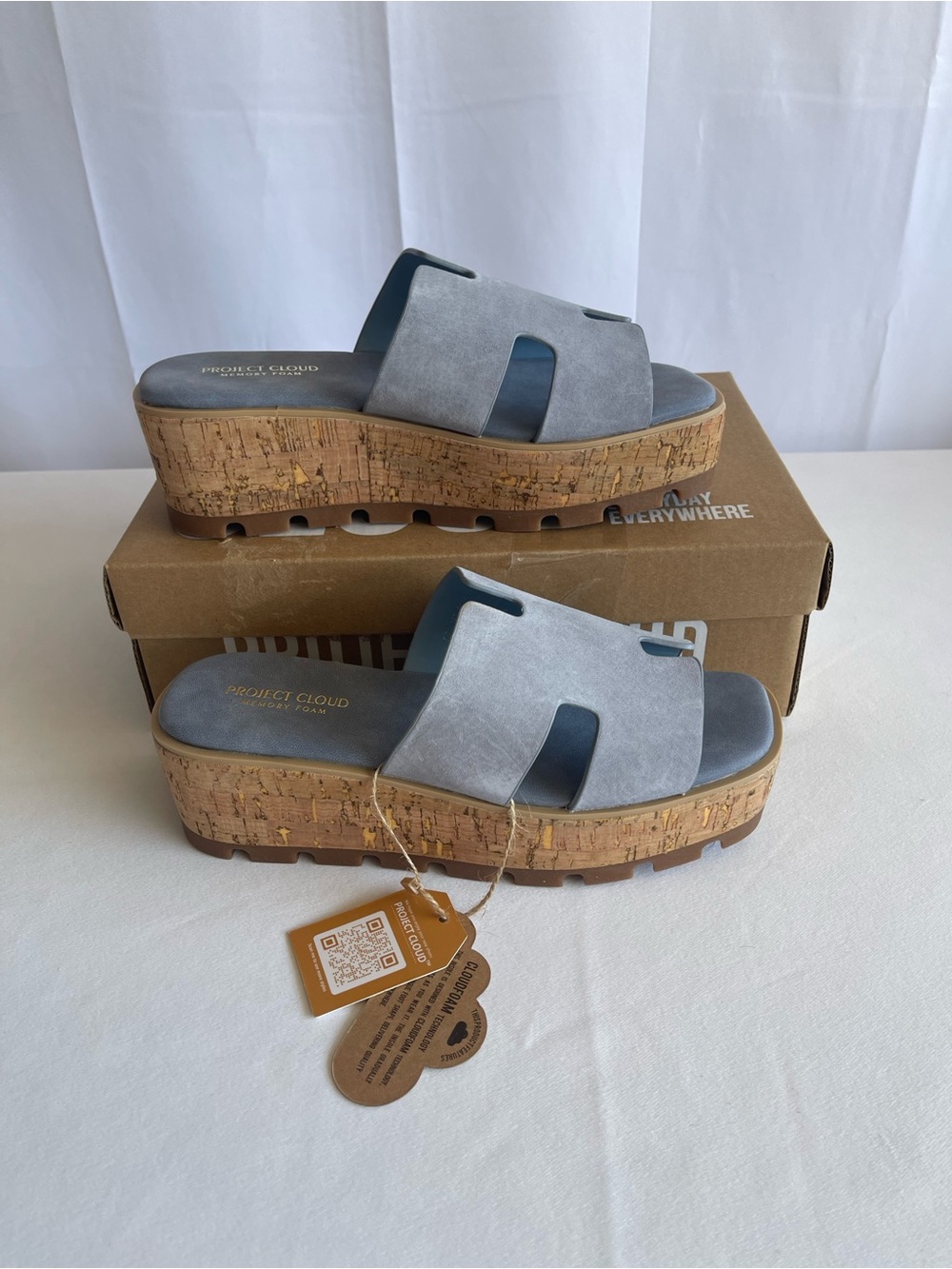 Project Cloud Women's Light Blue Suede Cork Platform Sandals - Picture 7 of 10